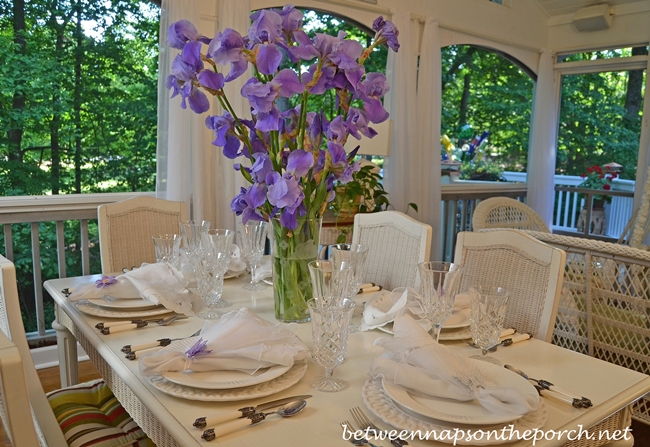 Spring Tablescape with Purple Iris Centerpiece