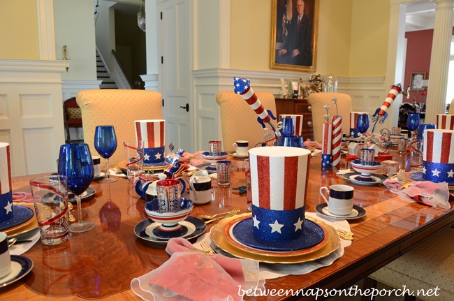 4th of July Table Setting Tablescape in Red, White & Blue