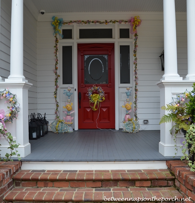 Porch Decorated for Easter