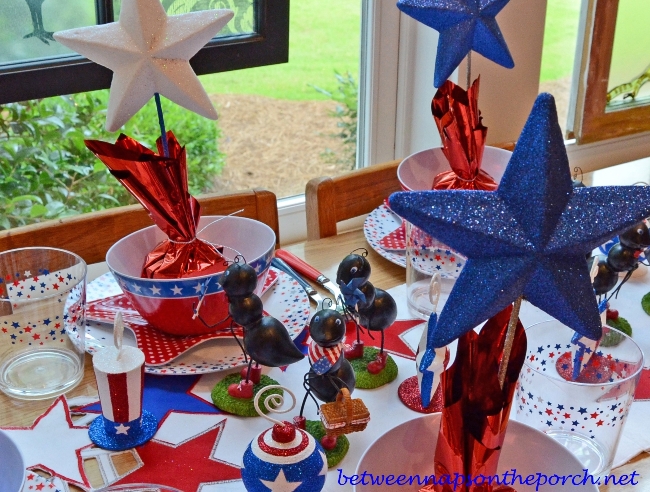 Three Mischievous Ants on a 4th of July Table Setting