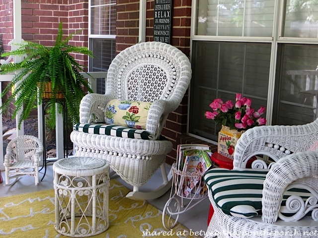 Victorian Screened Porch with white wicker