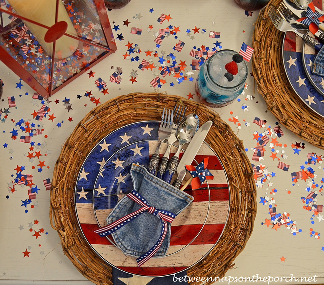 4th of July Table Setting with Warren Kimble Colonial Flag Dishware