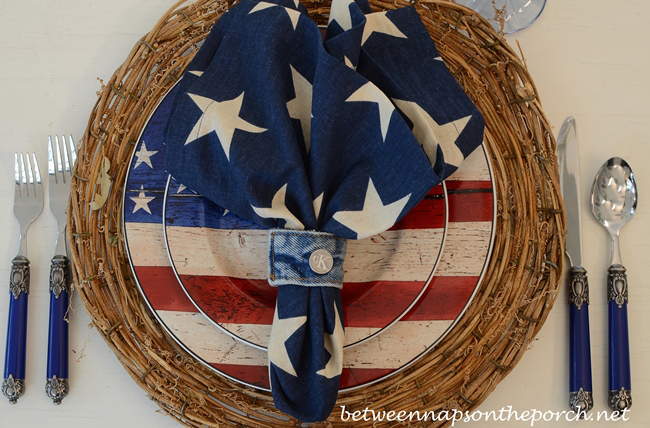 Denim Napkin Rings Made from Old Jeans for a Patriotic Table Setting