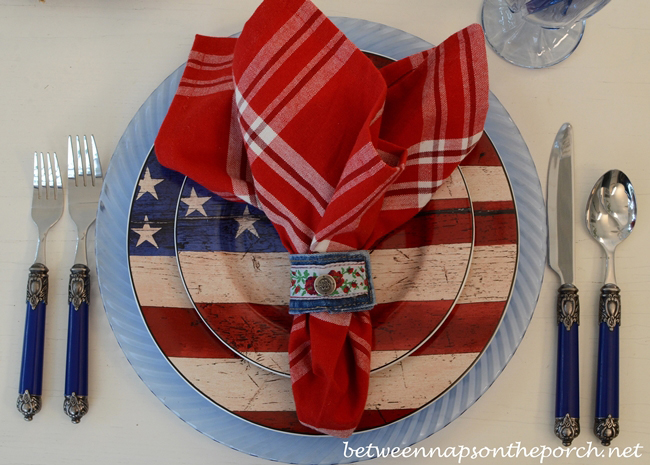 Denim Napkin Rings Made from Old Jeans for a Patriotic Table Setting