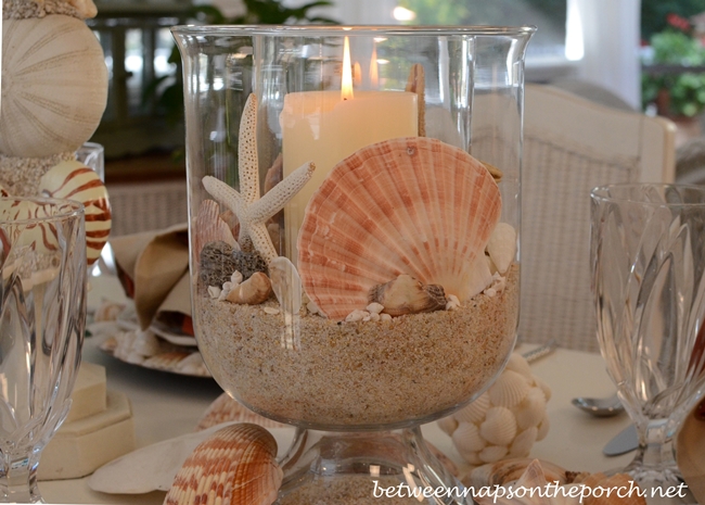 Shell Centerpiece for Beach Themed Table Setting Tablescape