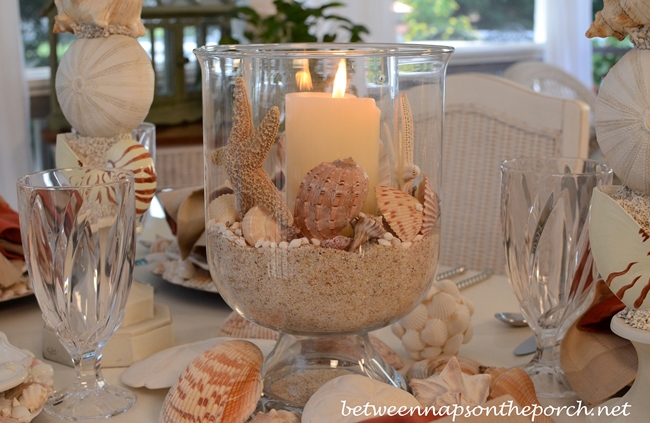 Shell and Candle Centerpiece in Double Bowl Hurricane