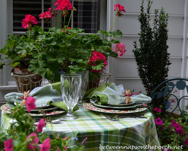 Floral Summer Table Setting Mixing Different Dish Patterns