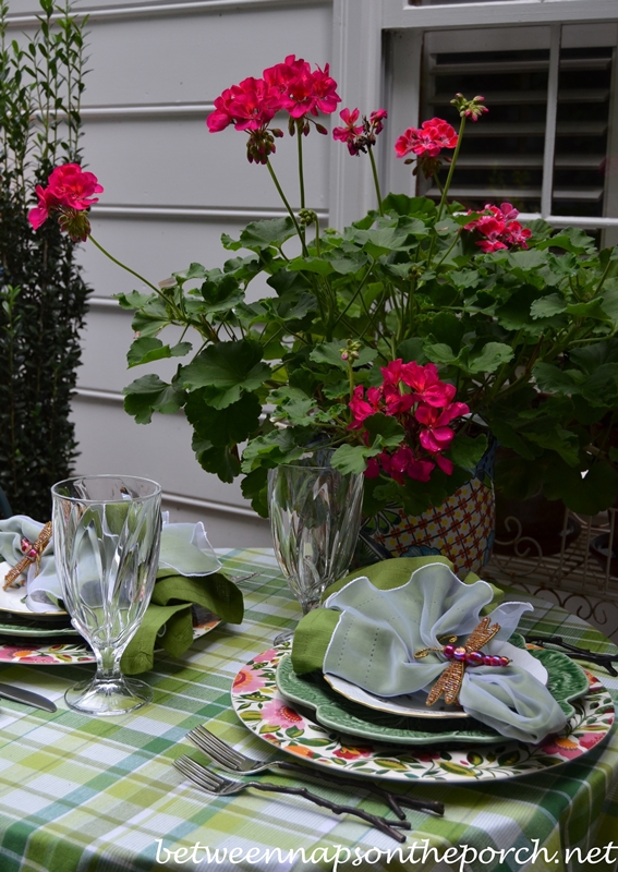 Floral Summer Table Setting Mixing Different Dish Patterns 
