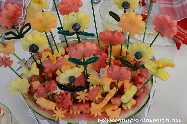 Flower Garden Carved from Watermelon Centerpiece for a Summer Table Setting