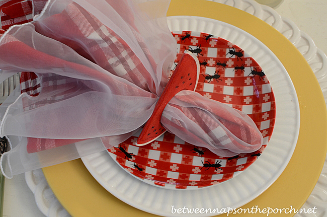 Summer Tablescape with Red Check Ant Plates