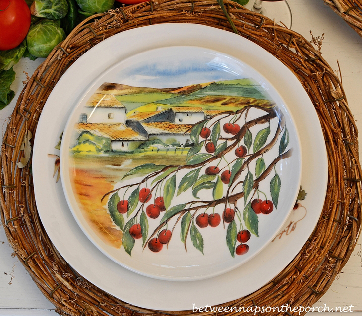 Ceramisia Dishware Made in Ialy Depicting Olive Trees and Italian Villas