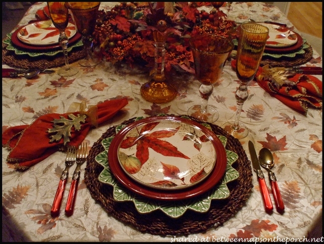 Fall Table Setting with Fall Leaves Dishware 7