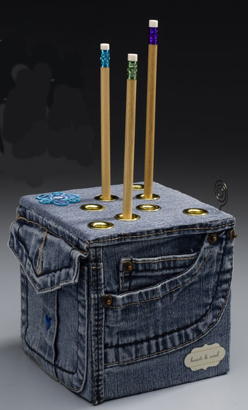 Denim Pencil Holder Cube