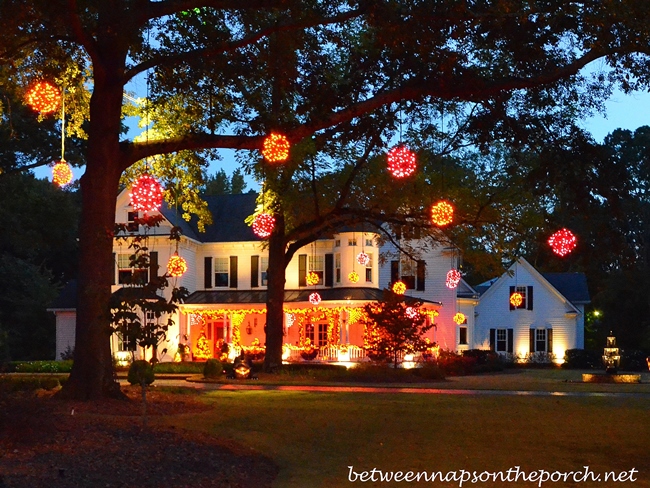 Decorating for Halloween with Exterior Lighting, Garland and Lit Orbs