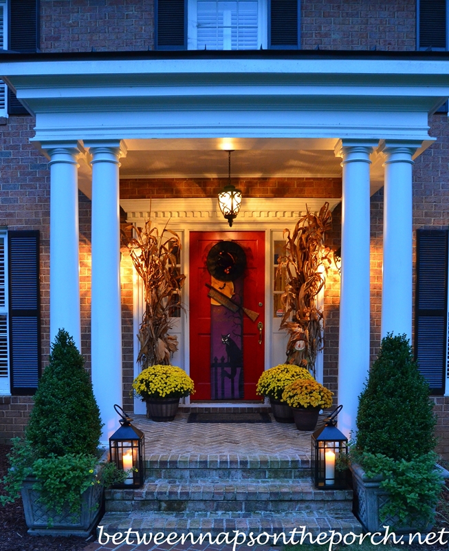 Porch Decorated for Halloween