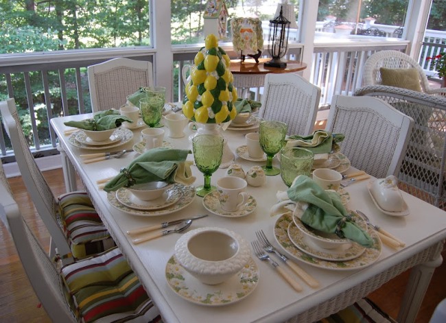 Retro Table Setting with Lemon Tree Centerpiece