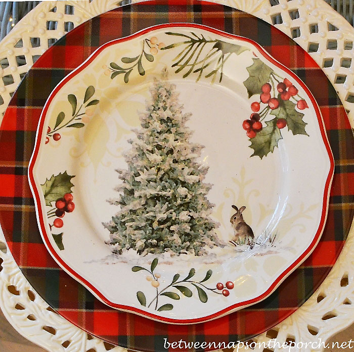 Christmas Table Setting Tablescape with Plaid Dinner Plate