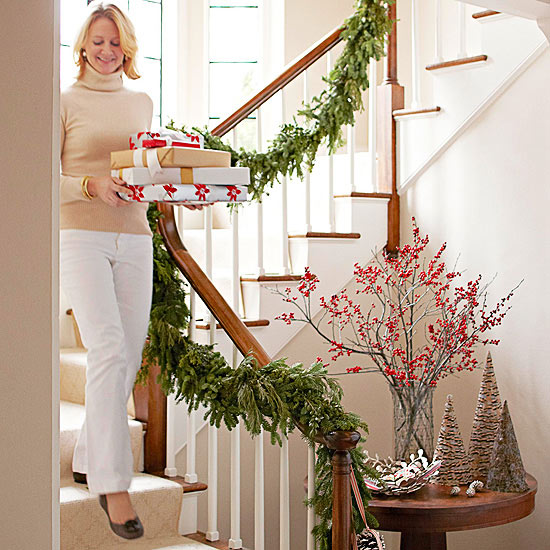 Banister Decorated for Christmas