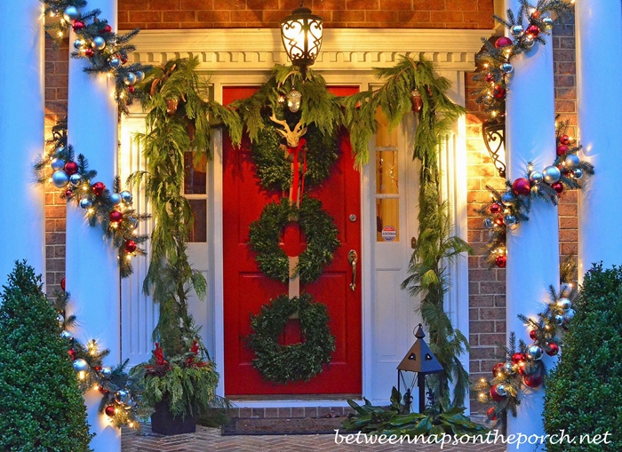 Christmas Porch Decorated with Pottery Barn Inspired Garland_wm