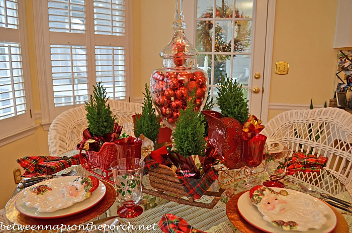 Christmas Table Setting with Sleigh Centerpiece