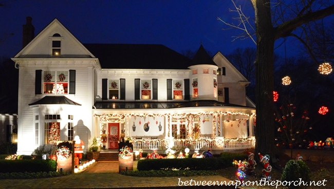 Victorian Home Lit Up & Decorated For Christmas