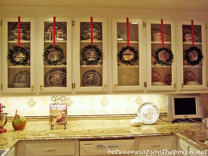 Decorating with Wreaths on Cabinets