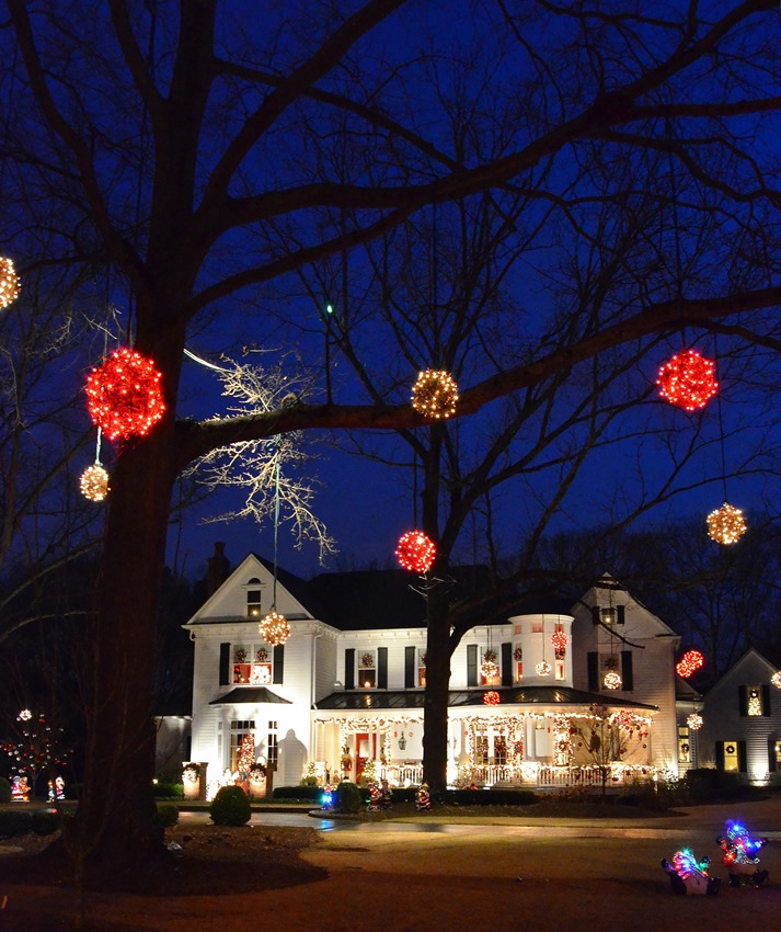 Lit Spheres in Trees for Christmas