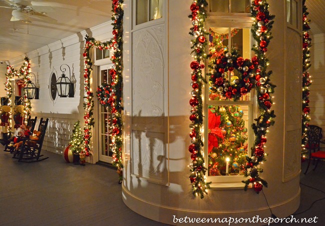 Porch Decorated with Lights for Christmas