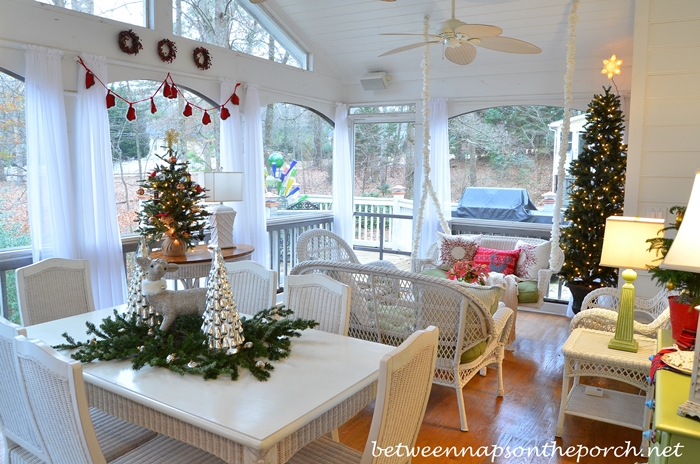 Screened Porch Decorated for Christmas