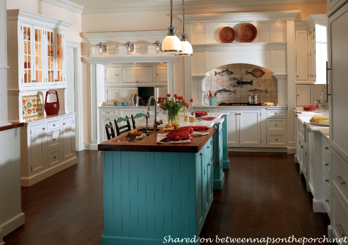 Cottage Beach Kitchen with Aqua Turquoise Island