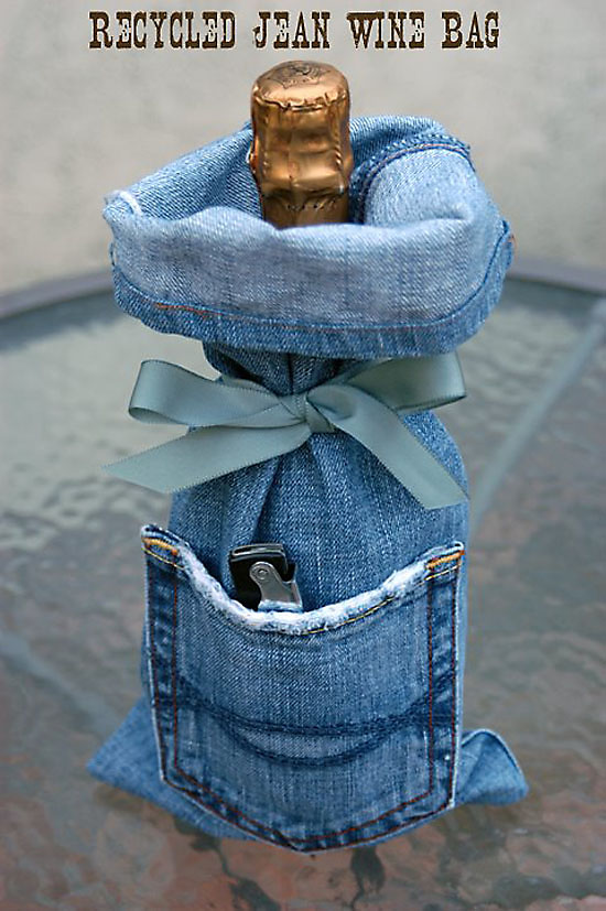 Denim Wine Gift Bag Made From Recycled Jeans