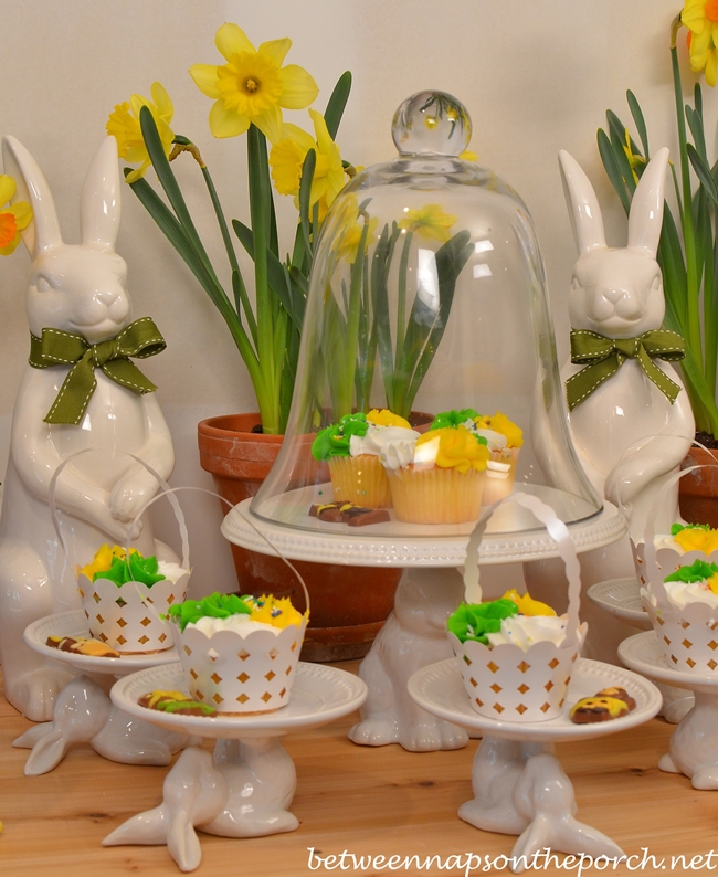 Easter Tablescape with Bunny Cupcake Pedestal lates