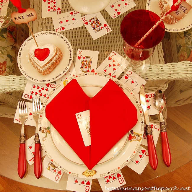 Valentine's Day Table Setting with Alice in Wonderland Theme 