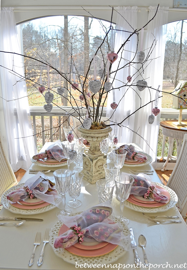 Valentine's Day Table Setting with DIY Heart Centerpiece