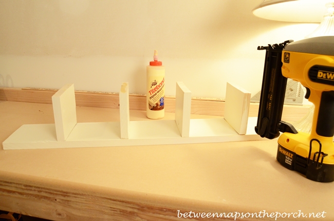 Gluing and Nailing Walls of Pottery Barn Inspired Cubby Organizer_wm