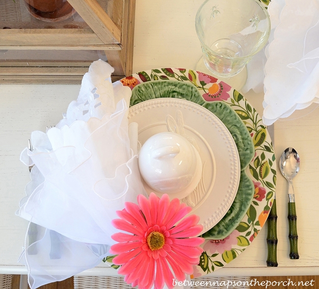 Easter Spring Table Setting Tablescape with Greenhouse Centerpiece