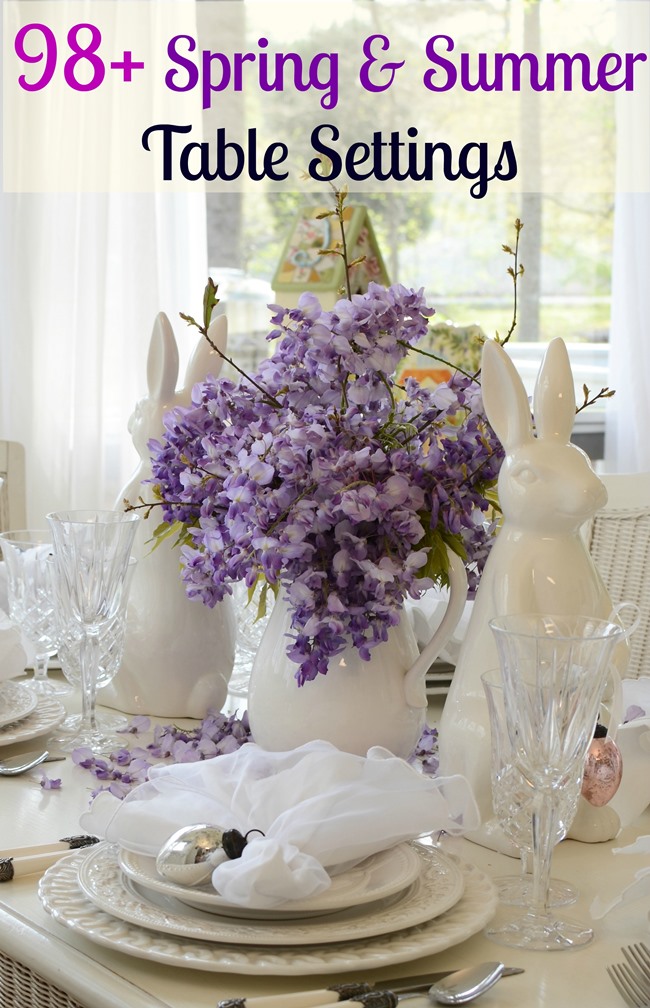 Easter Spring Table Setting Tablescape with White Bunny Rabbit and Wisteria Centerpiece 2