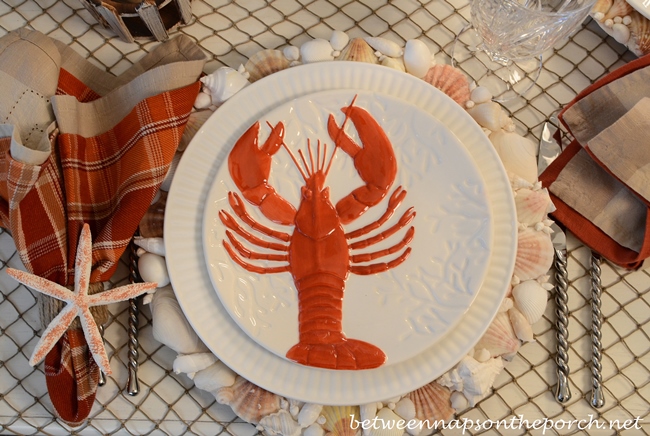Nautical Beach Table Setting Tablescape With Lobster and Crab Plates