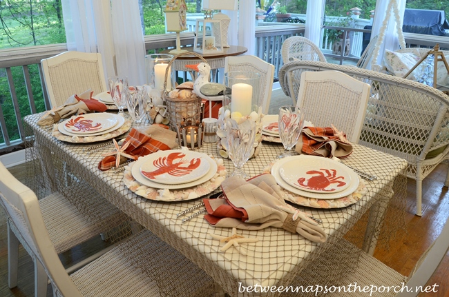 Nautical Beach Table Setting Tablescape With Lobster and Crab Plates