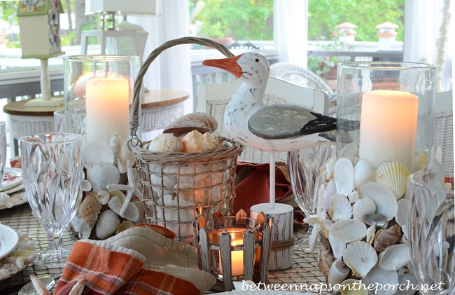 Nautical Beach Table Setting Tablescape With Lobster and Crab Plates 