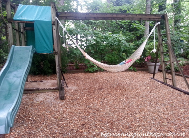 Hammock Hanging From Wood Play Set