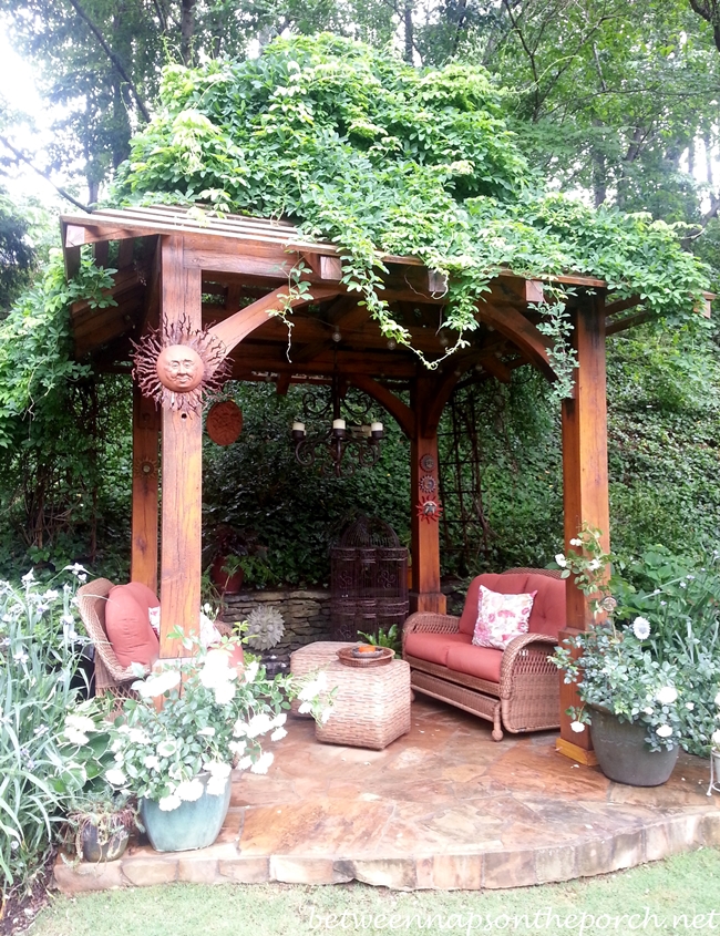 Pergola with seating area in the garden