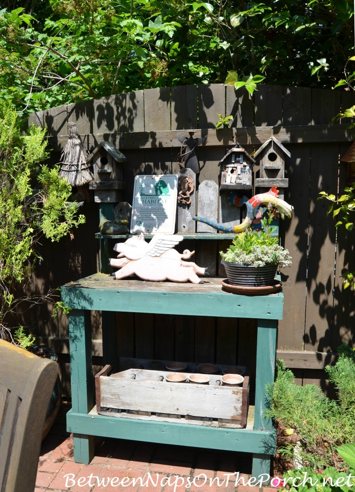 Garden Bench Potting Table in the Garden