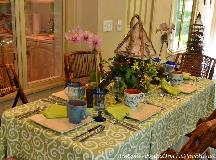 Porch Table Setting in Green & Blue