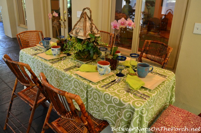 Porch Table Setting in Green & Blue 