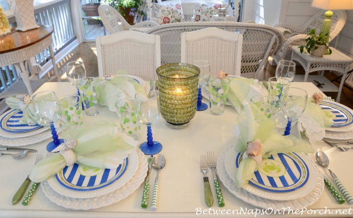 Beach Themed Table Setting Tablescape With Crab Plates