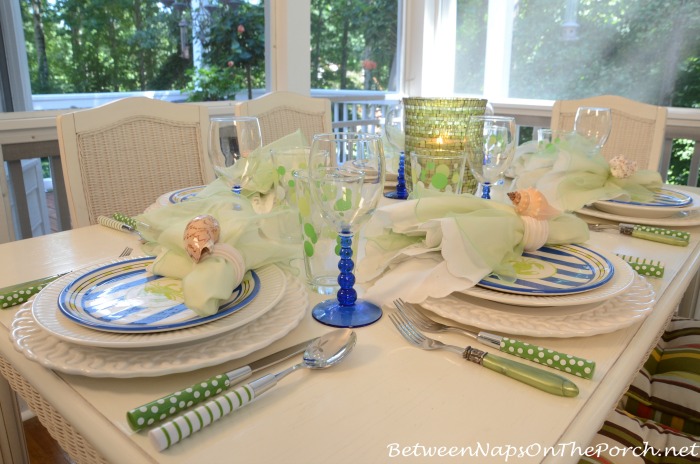 Green & Blue Beach Themed Table Setting