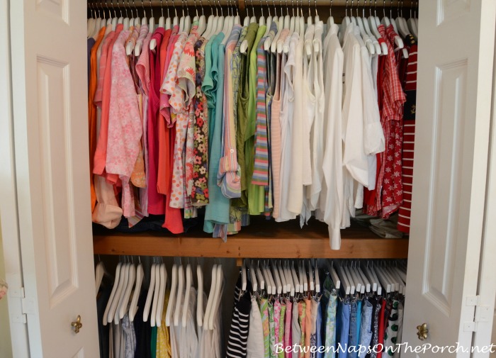 Organiizing Closet with Wood Hangers