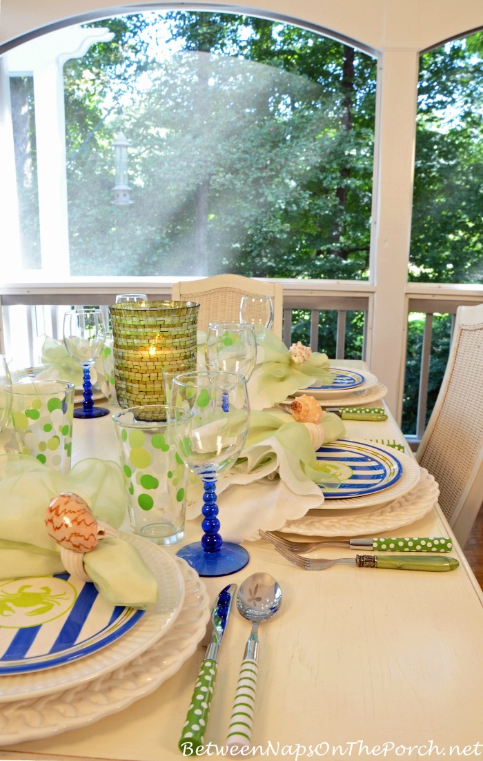 Summer Table with Green Polka Dot & Striped Flatware