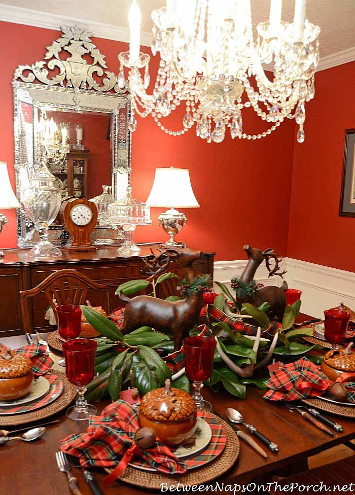 Fall Tablescape, Plaid Dinner Plates and Deer Salad Plates
